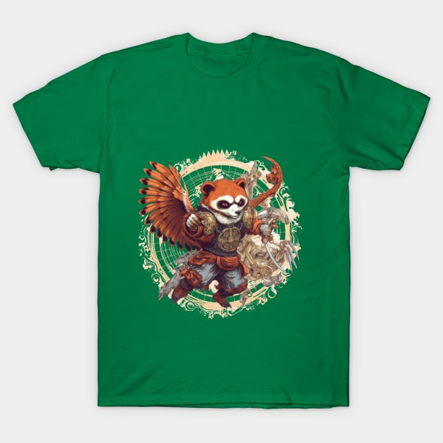 Red Panda Kung-Fu - Flying and Fighting with Furry Fury T-Shirt by MerlinArt